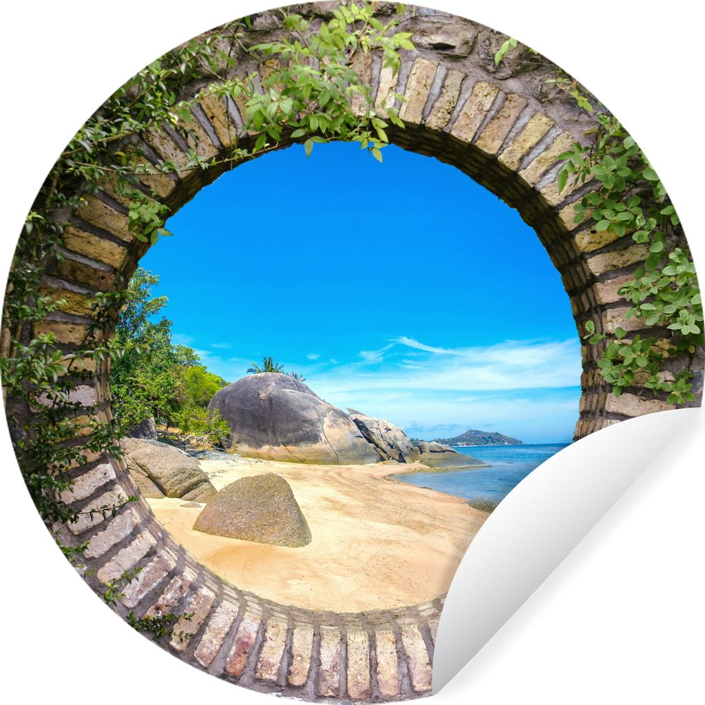 MuchoWow Runde Wandtattoo - Wandsticker Tapete Aufkleber Sommer - Strand - Aussicht - Tropisch Ø 30 cm Selbstklebend und Repositionierbar - Wand...