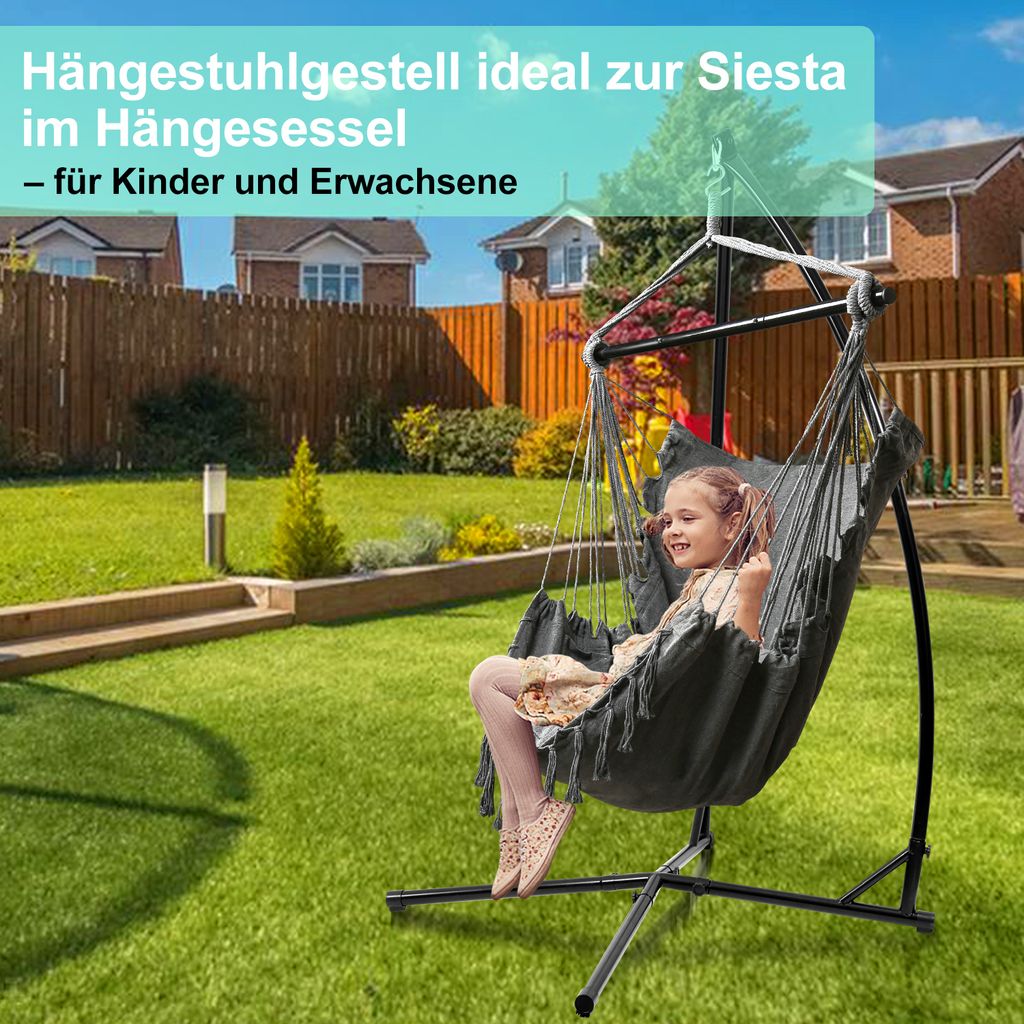 SWANEW Hängesessel Gestell Hängesesselgestell 215cm Hängestuhl Ständer bis 150kg (Ohne Hängematte) Hängesitz Ständer Hängesitzständer