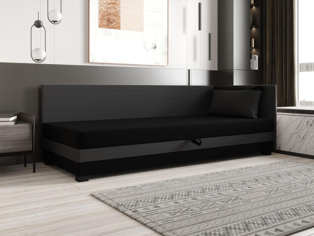 Einzelbett 100x195 ZAJDA PLUS 2 mit Stauraum - schwarz/grau