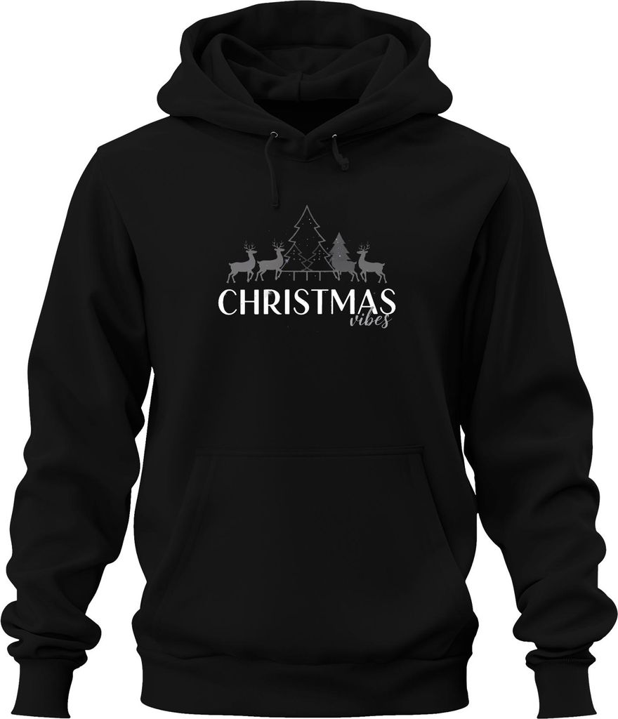 CHRISTMAS vibes Weihnachten Rentiere Tannenbaum Schneeflocken Uni Hoodie Kapuzenpullover, Schwarz, M