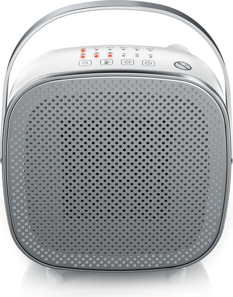 Termoventilatore Brandson 1500W, termoventilatore in ceramica, risparmio energetico, silenzioso, 2x livelli di riscaldamento, protezione da surriscaldamento, spegnimento automatico, protezione antiribaltamento, bianco/argento