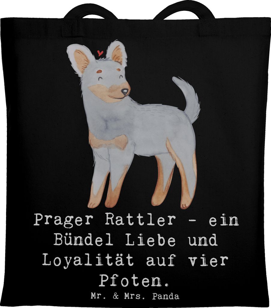 Mr. & Mrs. Panda Tote Bag Prager Rattler - Schwarz - Geschenk, treue Begleiter, Tasche, bedingungslose, Verbundenheit, Hunderassen, Vier Pfoten, Ei...