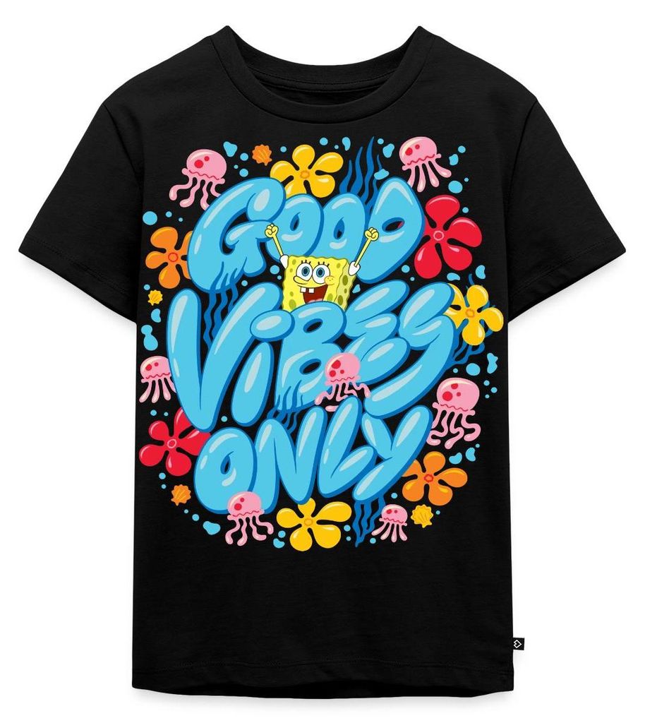 Spreadshirt Spongebob Schwammkopf Good Vibes Only Kinder Premium T-Shirt, 98/104 (2 Jahre), Schwarz