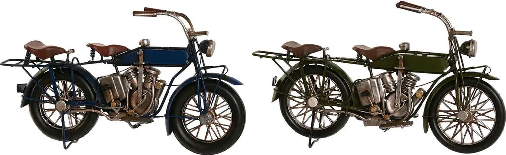 Duo de Motos Déco Vintage 31cm Home ESPRIT Coloris Bleu et Vert Mat