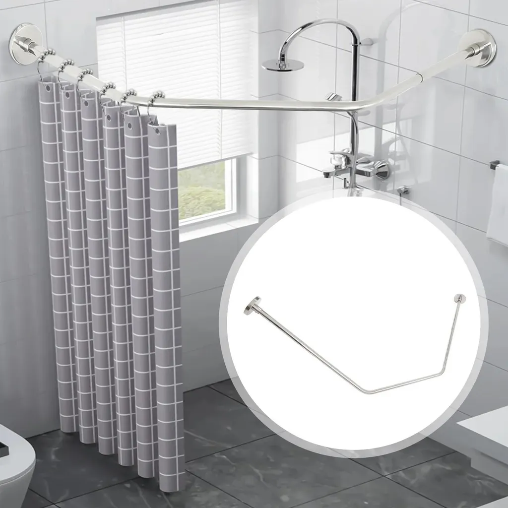 Tringle de douche d'angle extensible 45 à 75 cm en métal gris argent