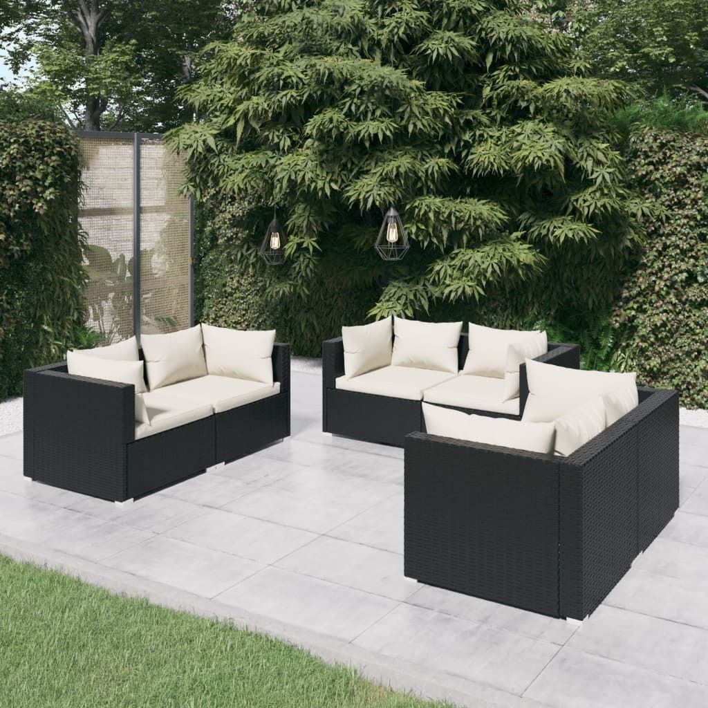 Möbel 6-tlg. Garten-Lounge-Set mit Kissen Poly Rattan Schwarz - Balkonmöbel 3102295