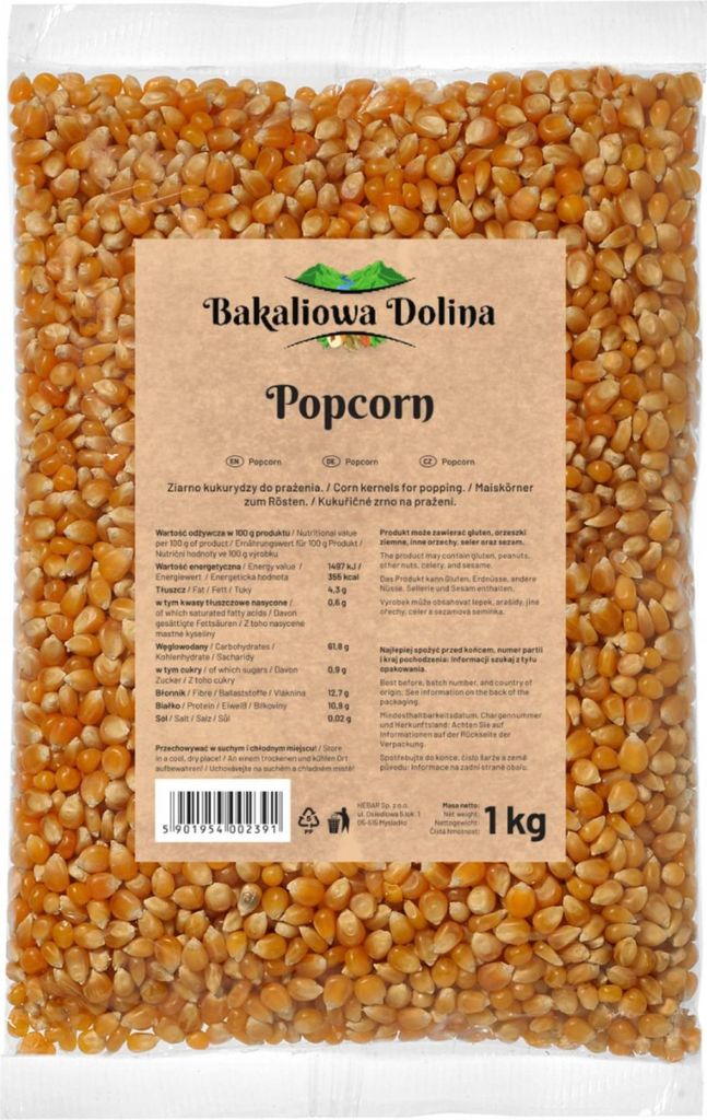 Kukurydza popcorn 1 KG - Ziarna kukurydzy - Niesolone - Zdjęcie produktu 