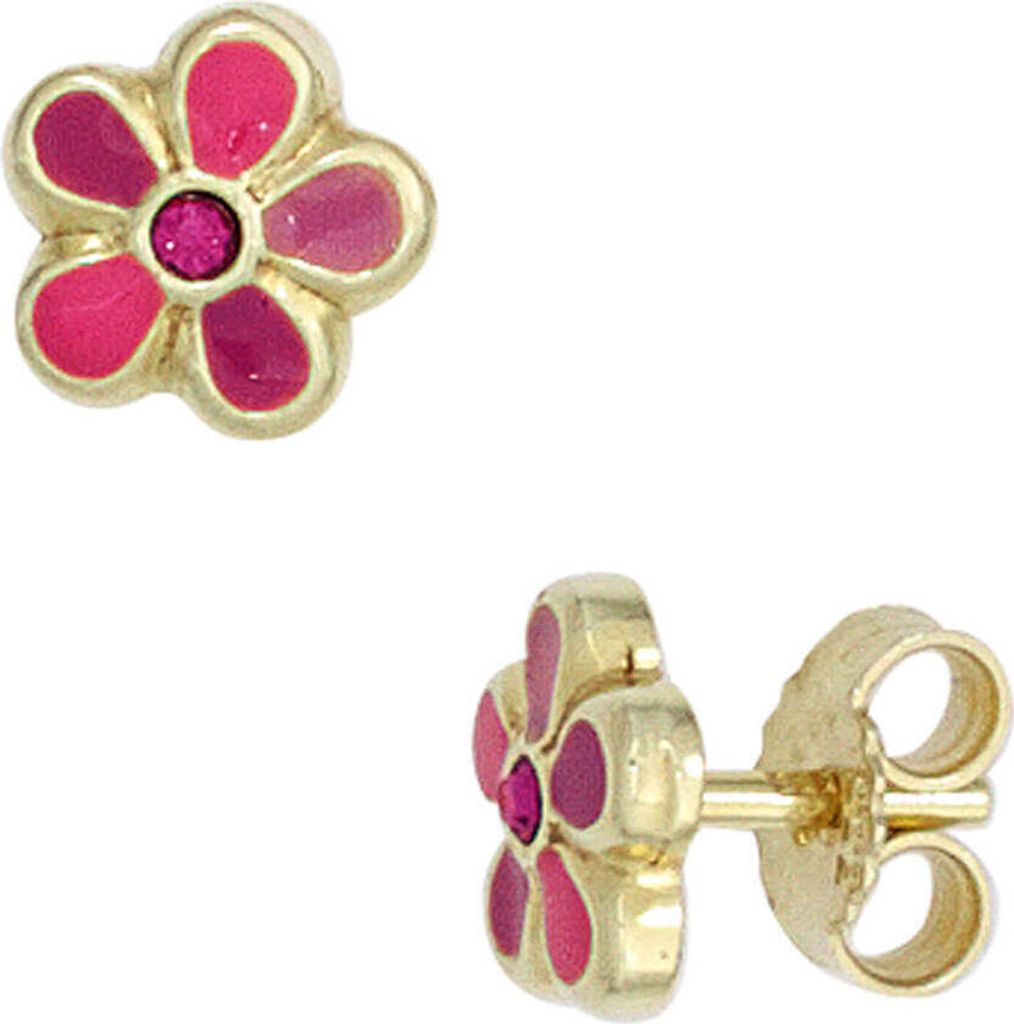 Ohrringe Stecker Ohrstecker Blume Blümchen 333 Gold Gelbgold pink Kinder
