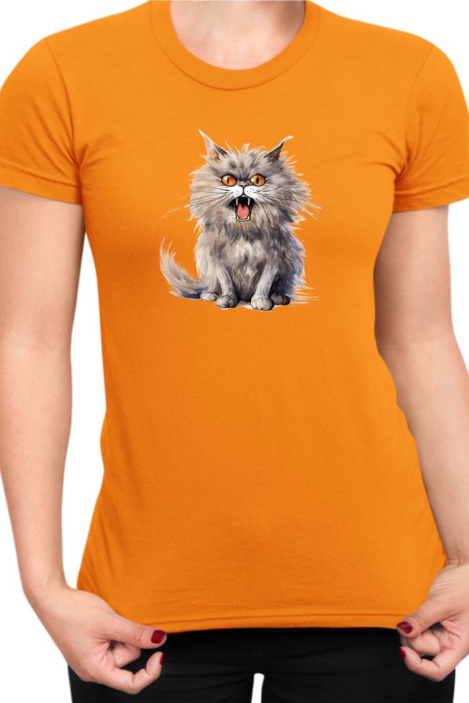 Damen T-Shirt Funny Cats Breeds British Longhair Cat 015, Lady XS / Orange