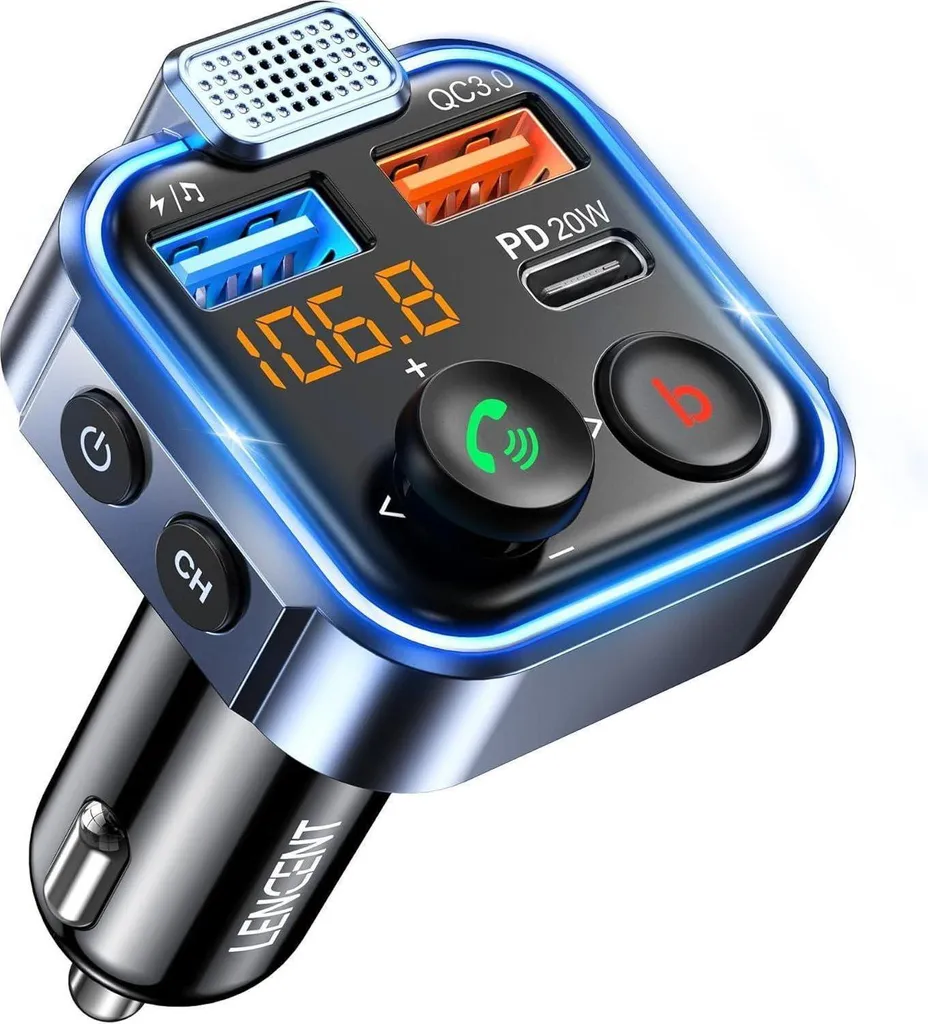 Adaptateur Radio Bluetooth Voiture V5.3 avec Chargeur Rapide USB LENCENT