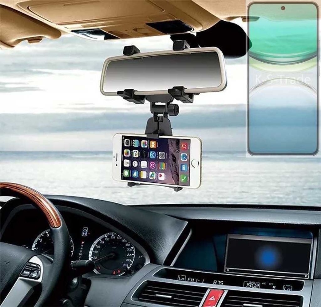 K-S-Trade Smartphone Halterung kompatibel mit Vivo Y300 Pro Rückspiegel Halterung schwarz Auto Halterung KFZ Halter