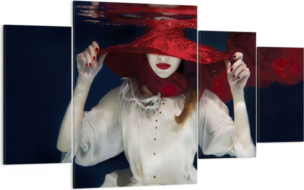 Bild auf Leinwand - Leinwandbild - 4 Teile - Mädchen Rot Hut - 160x90cm - Wand Bild - Wanddeko - Wandbilder - Leinwanddruck - Bilder - Wanddekorat...