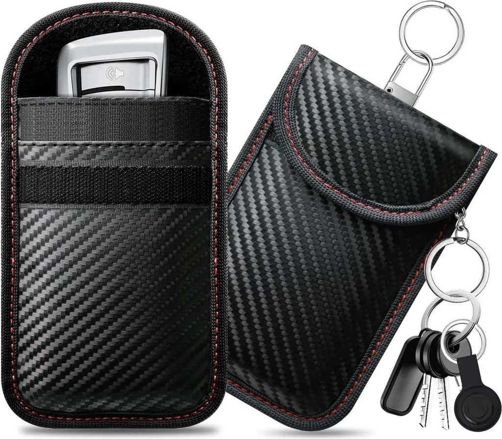 Lot de 2 Étuis Keyless Go Blocage RFID en Cuir de Carbone pour Clés