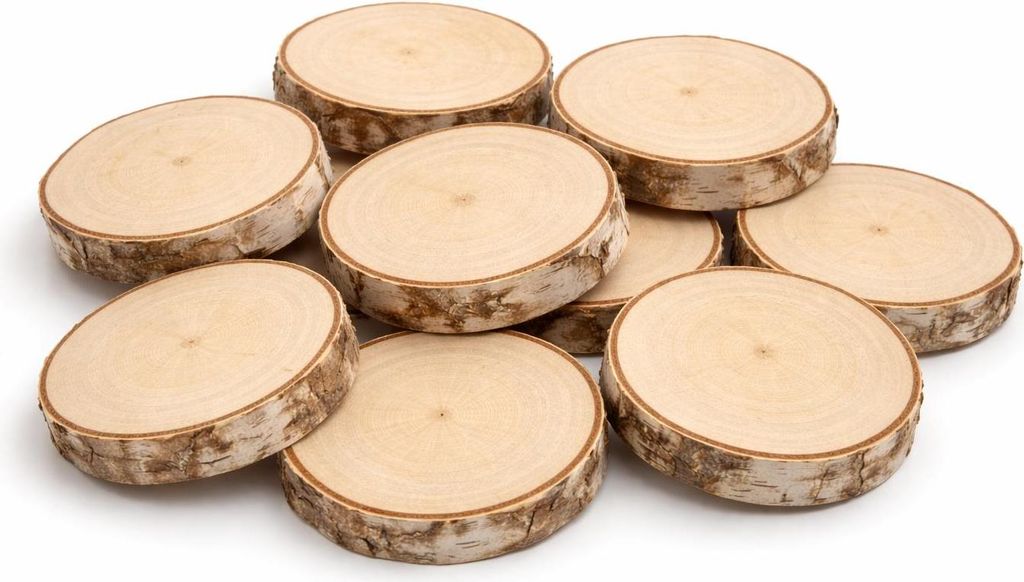 Holzscheibe  4-6 / 1 cm Birke geschliffen Set 10 Stück Produktbild 