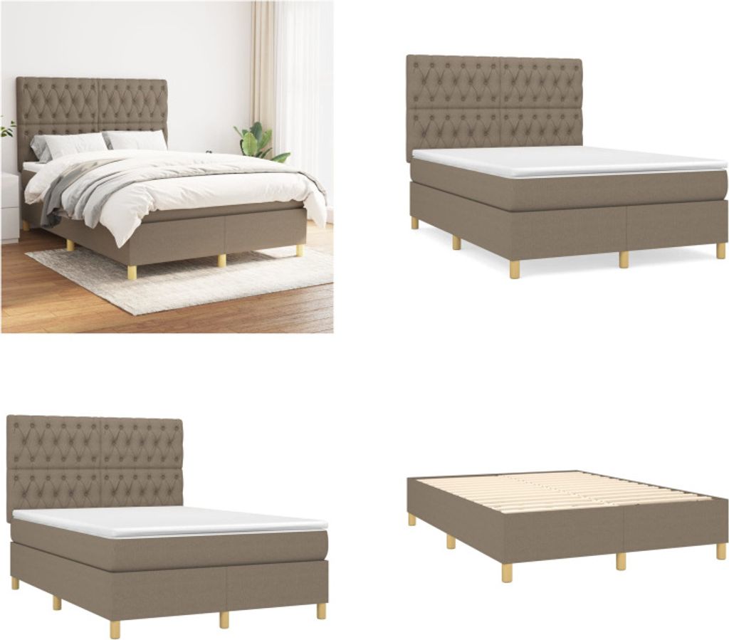 vidaXL Boxspringbett mit Matratze Taupe 140x200 cm Stoff - Boxspringbett - Boxspringbetten - Bett - Schlafzimmermöbel