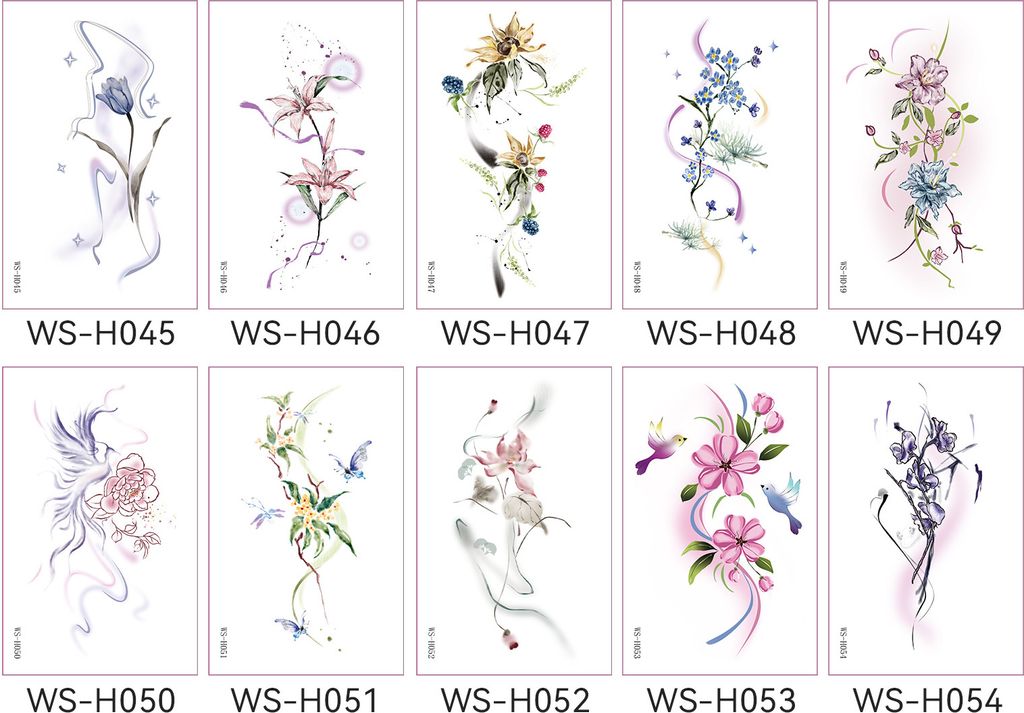 INF Sortierte temporäre Tattoos - Blumendesigns (10 Blätter)
