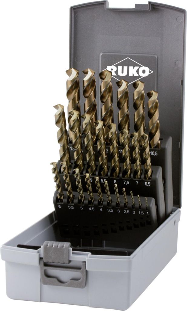 Ruko Spiralbohrersatz DIN338 Typ UNI Durchmesser 1-13mm 0,5mm steigend HSS-Co 25tlg. Kunststoff - 228215RO