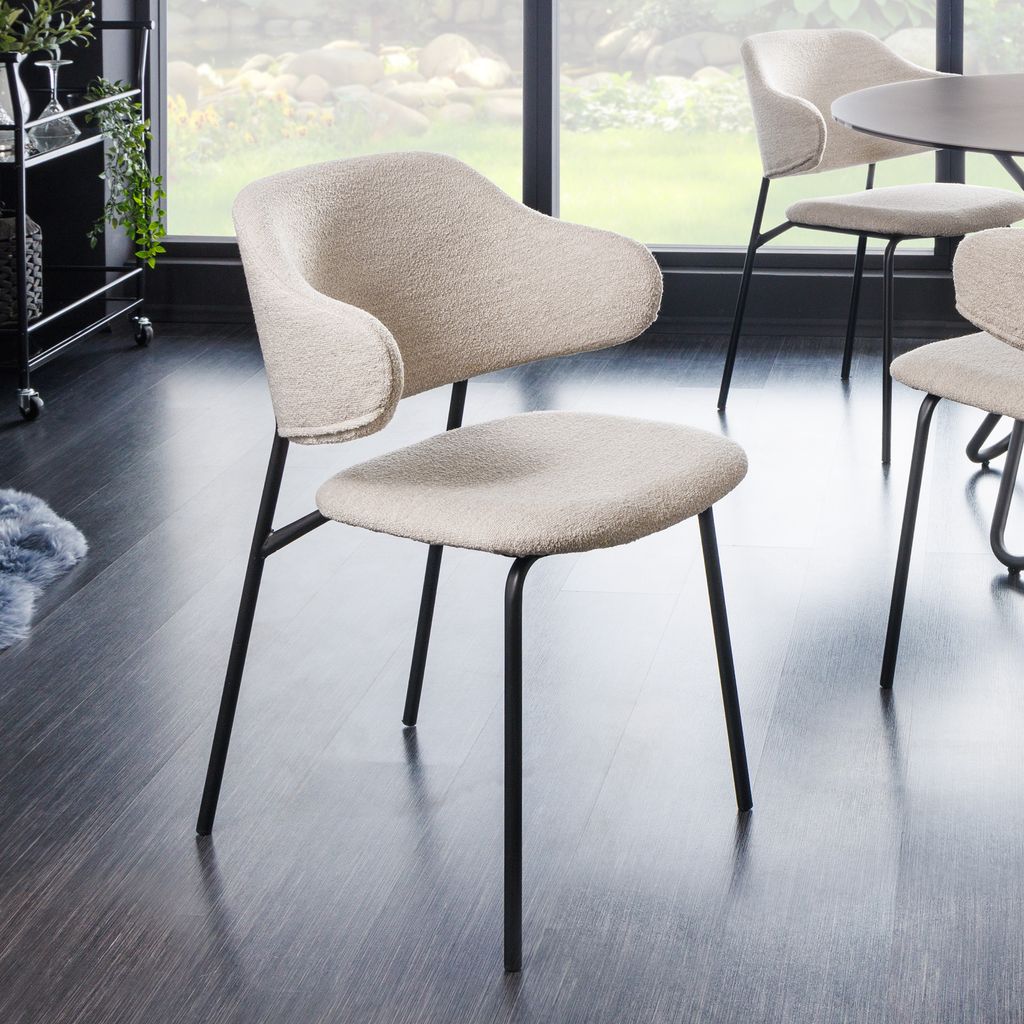 Design Stuhl VOGUE greige Bouclé schwarze Metallbeine Produktbild 