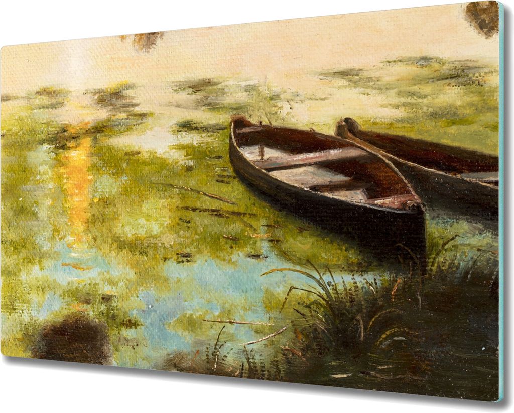 Coloray Herdabdeckplatte 80x52 cm Schneidebrett Kochplattenabdeckung Küchenbrett Hackbrett - Boot Wasser