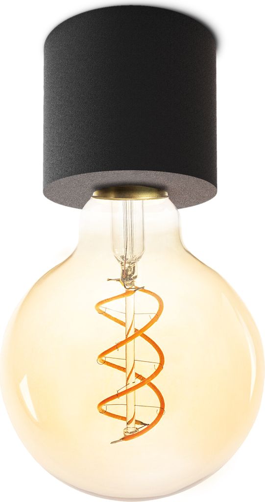 SSC-LUXon NAMBI Design LED Deckenleuchte schwarz rund mit Vintage Filament E27 LED Birne - Wohnzimmerlampe extra warmes Licht