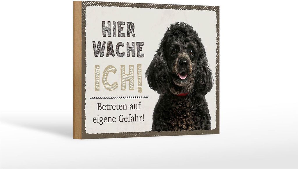 Holzschild Hinweis Pudel hier wache ich eigene Gefahr, 18 x 12 cm, Holzschilder Tiere Achtung