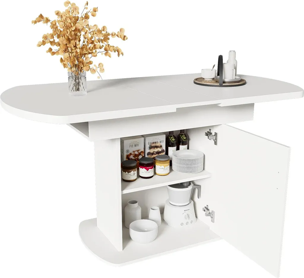 Table ovale extensible 110/130 cm blanc et or style moderne minimaliste - 2