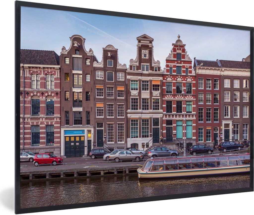 MuchoWow Gerahmtes Poster Grachtenhäuser in Amsterdam 30x20 cm - Poster mit Schwarzem Bilderrahmen Wandposter Rahmen Foto Bilder - Kunstdruck - ...