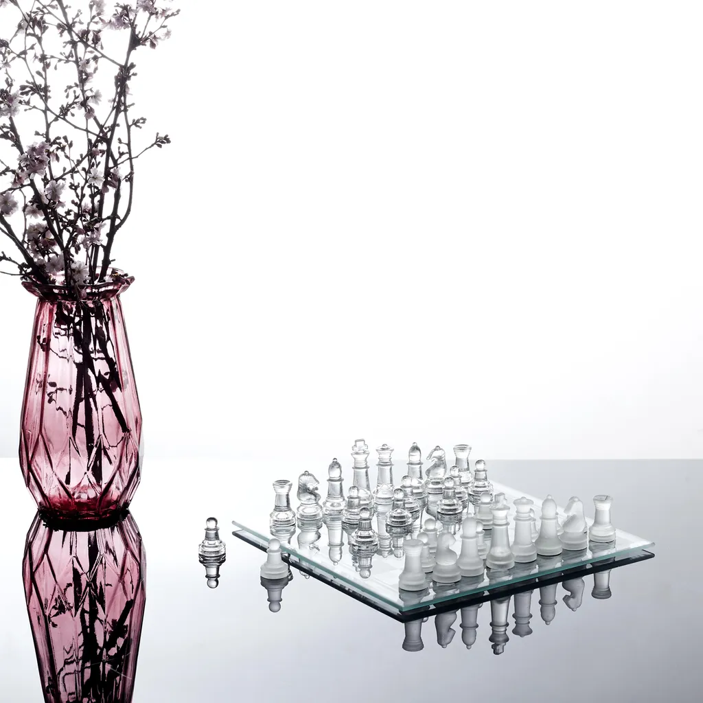 Jeu d'échecs en verre 25cm pour décoration intérieure et soirées jeux