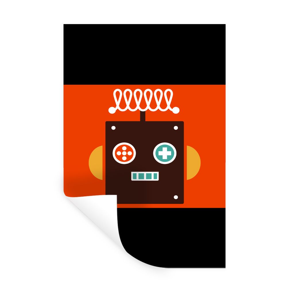 MuchoWow Wandtattoo Wandsticker Wandaufkleber Roboter - Formen - Gesicht - Orange - Jungen - Kinder 80x60 cm Selbstklebend und Repositionierbar -...