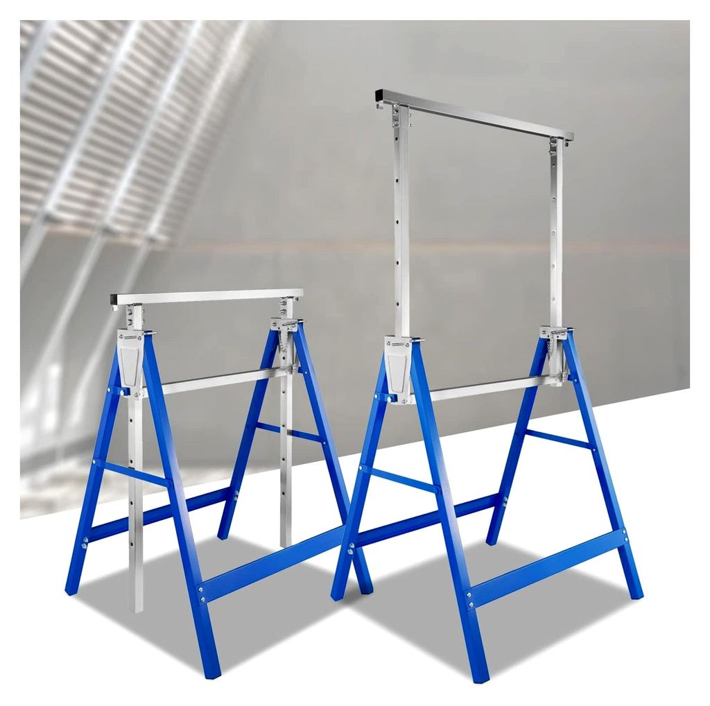 Arbeitsbock 2er set, Gerüstbock Höhenverstellbar 80-130 cm 7-Fach, Böcke klappbar Unterstellbock bis 200 kg, Blau Silber