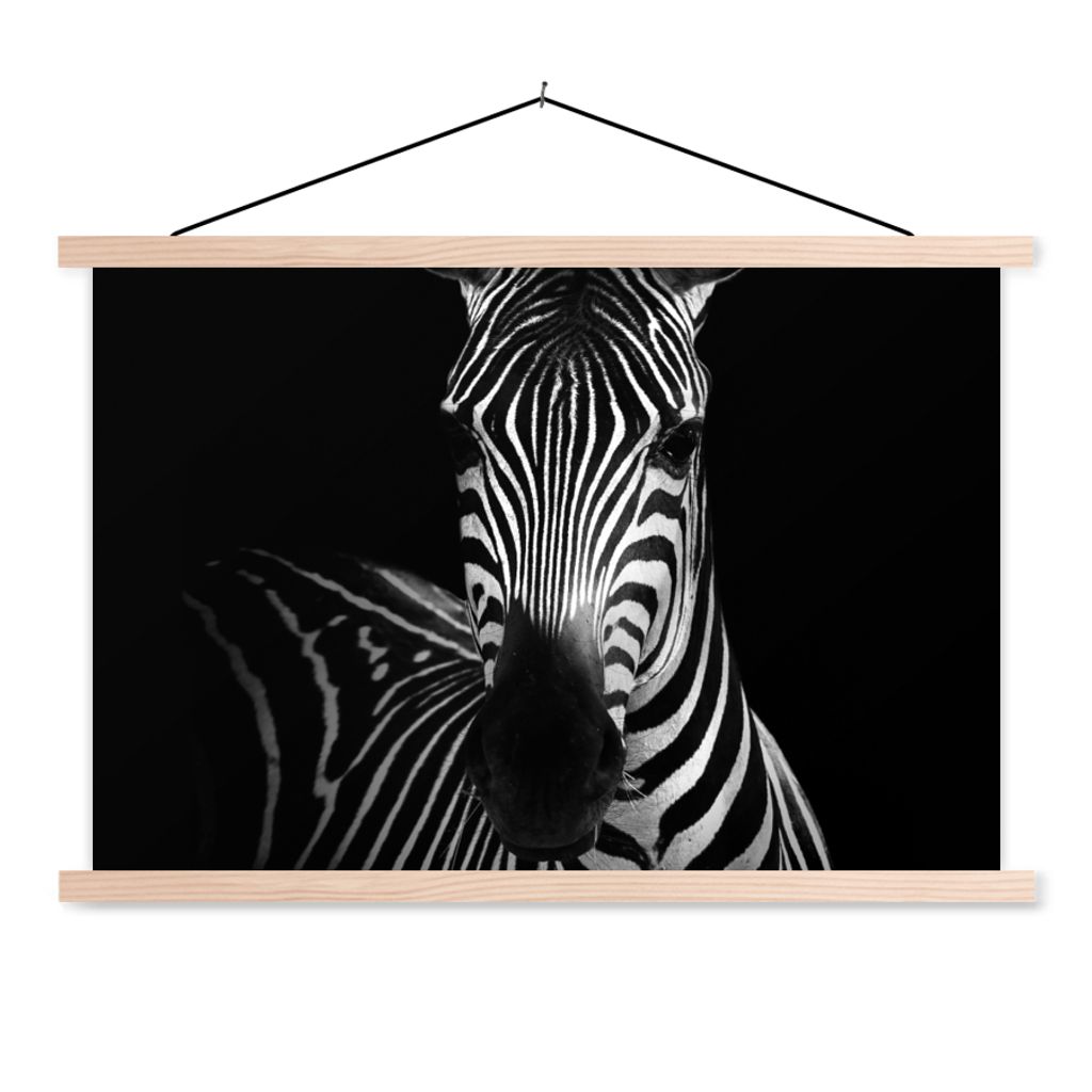 MuchoWow Textilposter Zebra - Schwarz - Weiß - Tiere 60x40 cm mit holzfarbenen Rahmen - Bilder