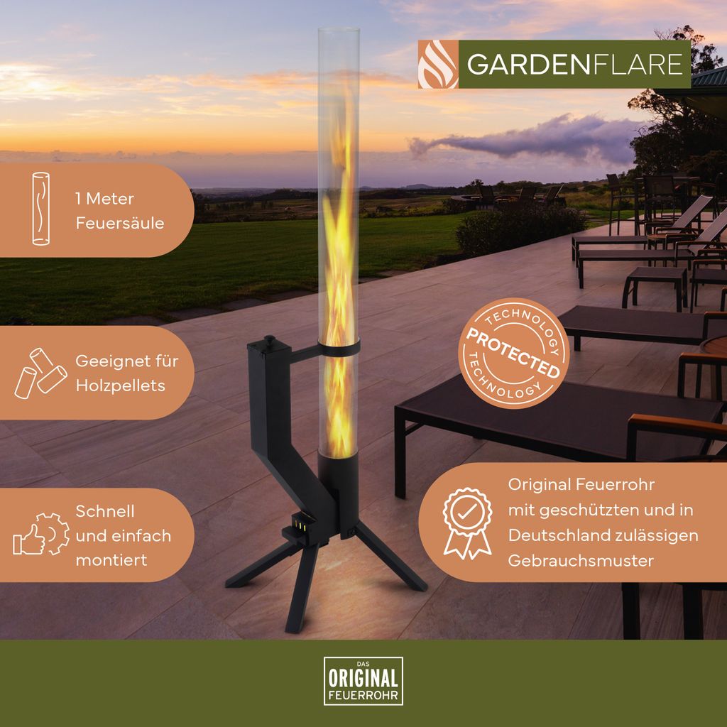 GARDENFLARE Feuerrohr – Edelstahl Feuersäule und Produktbild 4
