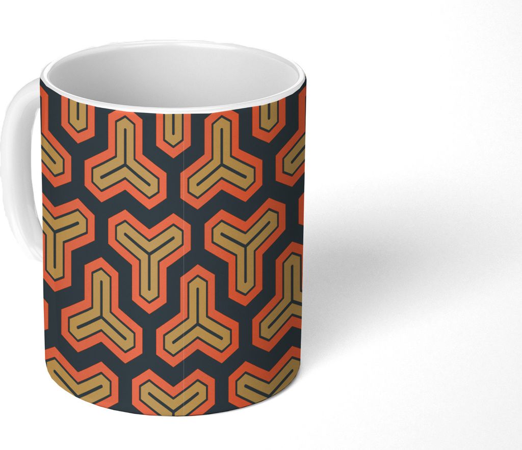 MuchoWow Tasse Kaffeetasse Kaffeebecher 350 ml Gold - Rot - Muster - Japanisch Teetasse - Fototasse - Becher - Keramikbecher - Teebecher - Kaffee...