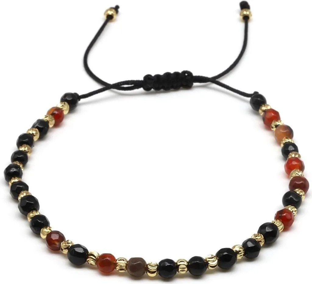 Bracelet pierres précieuses en agate véritable avec lien macramé réglable