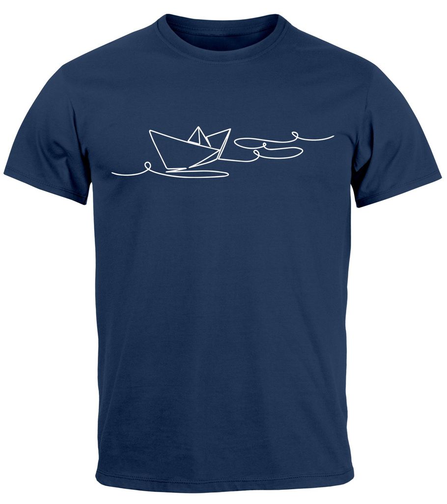 Herren T-Shirt Boot Polygon Papier-Schiff Origami Aufdruck Print Fashion Streetstyle Neverless navy M