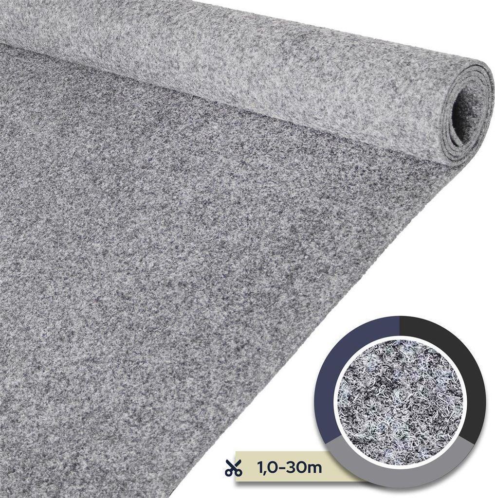 Primaflor Nadelfilz TURBO B1 - Grau - 2,00m x 10,00m - Meterware - Trittschalldämmender Teppich Bodenbelag, Ideal für Wohn- & Büroräume