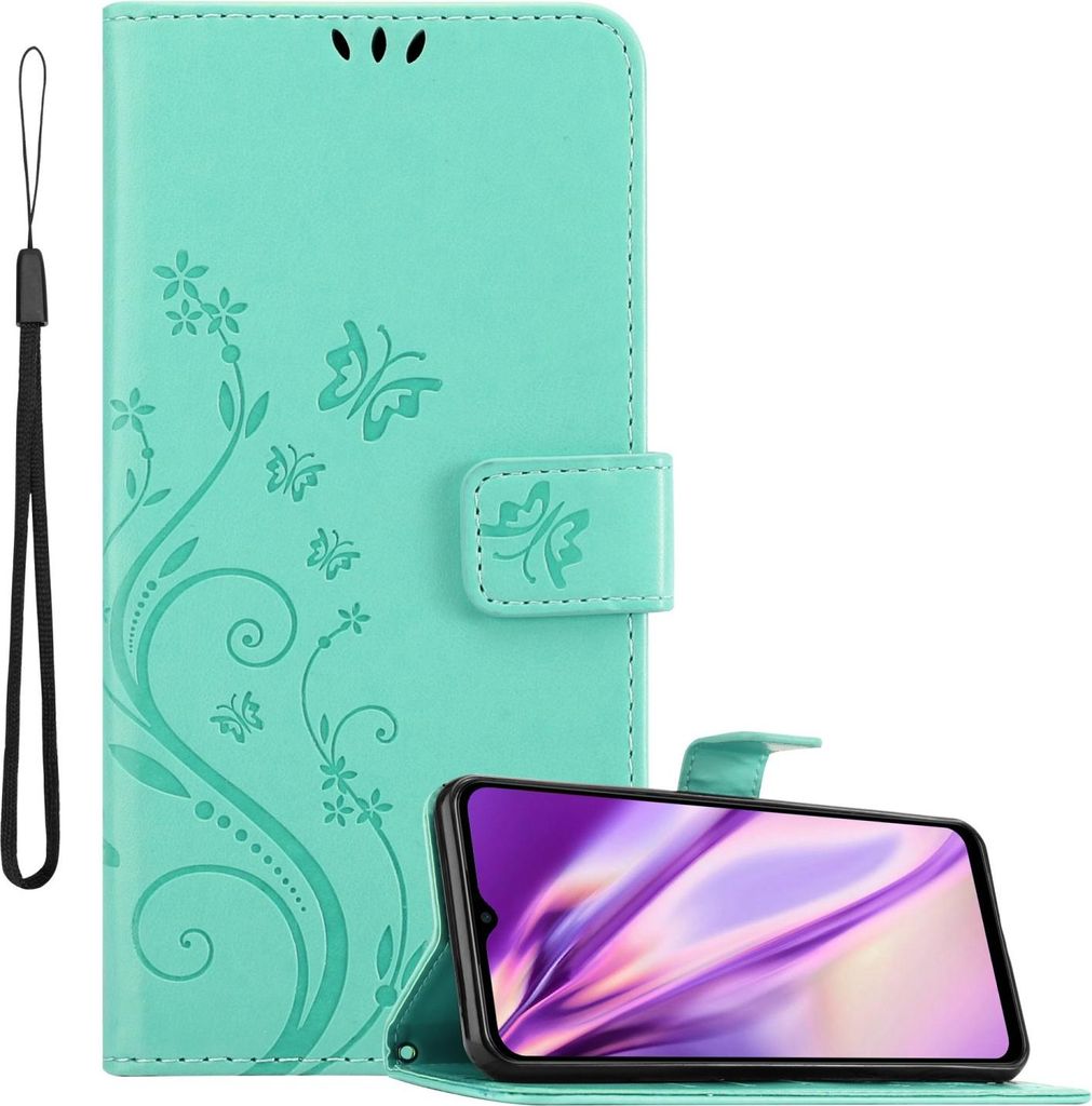 Cadorabo Hülle für Samsung Galaxy M23 5G Schutz Hülle in Türkis Schutzhülle Handy Hülle Etui Case Blumen Flower