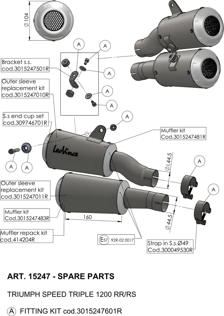 Silencieux arrière de rechange LeoVince 160mm pour réparer LV-10