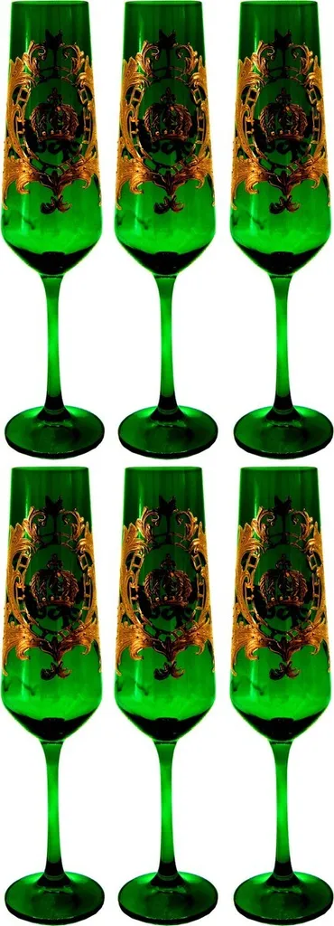 Pompöös by Casa Padrino Set de Flûtes à Champagne Vert et Or 24K