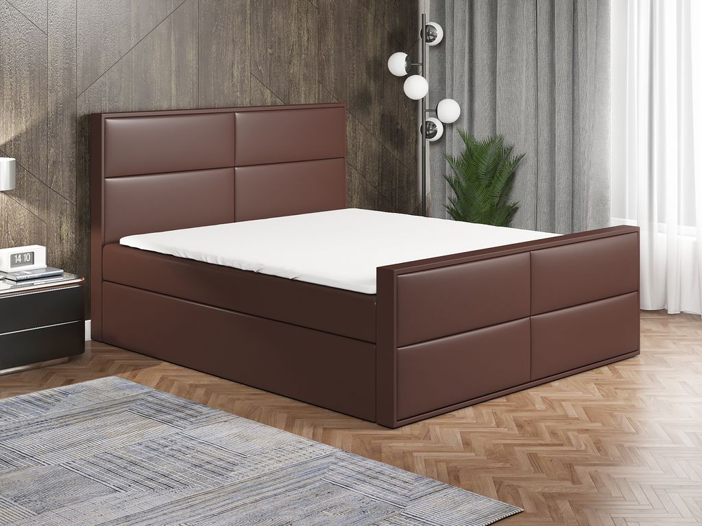 Boxspringbett HILD 120 x 200 mit 2 Bettkästen, Bonell-Matratze und Topper. Farbe: Braun