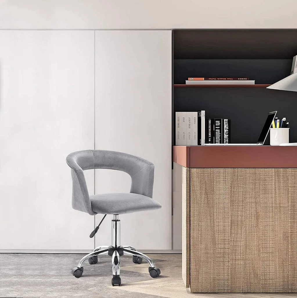 Sedia da Scrivania Ergonomica DeLuxuriös Velluto Grigio Design Moderno - 4