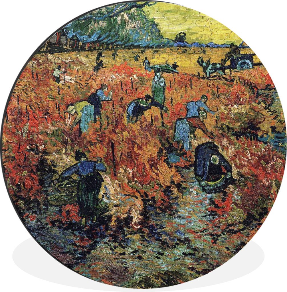 MuchoWow Aluminium Wandkreis Der rote Weinberg - Vincent van Gogh Ø 90 cm Wanddeko Modern Wohnzimmer - Mauerkreis - Wandbilder - Runde Bild - Bi...