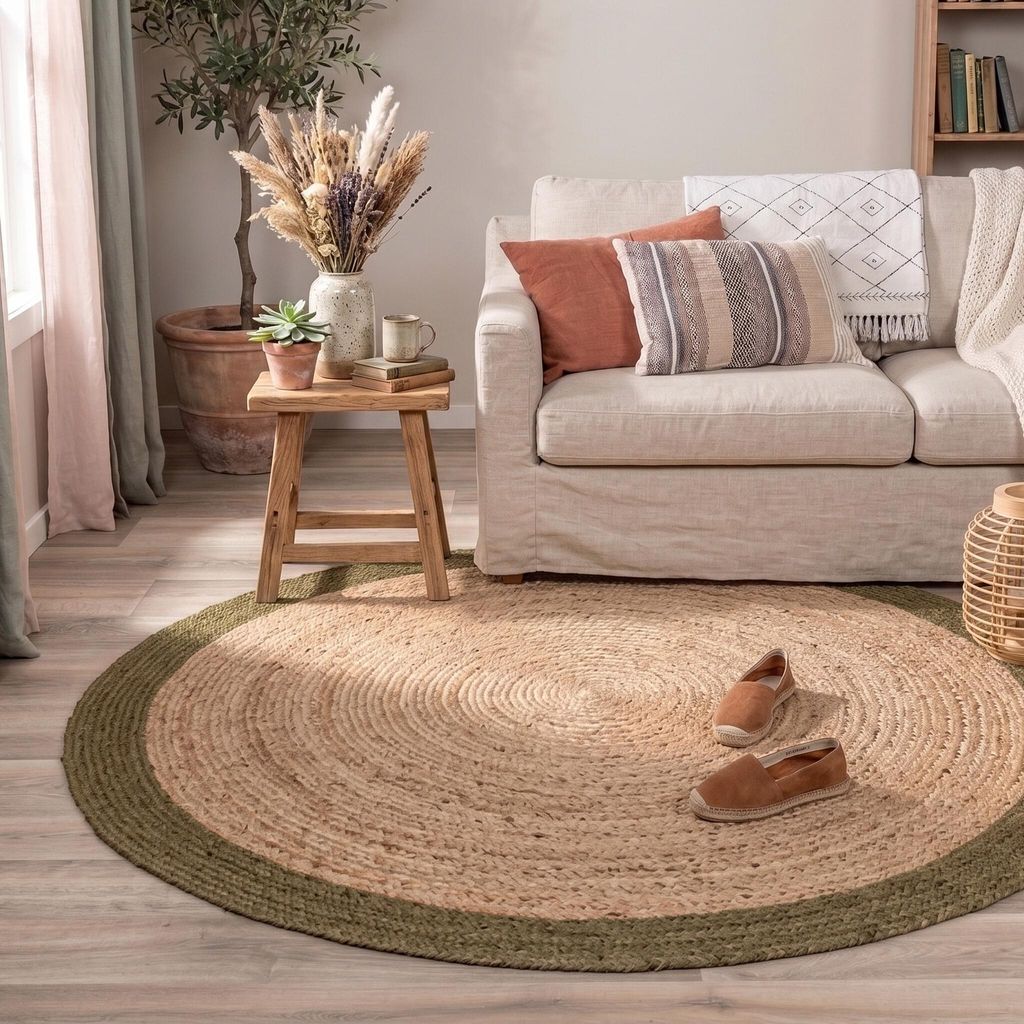 Volero - Jute Teppich Rund - Fair Natur Grün - Ø 100 cm - Produktbild 