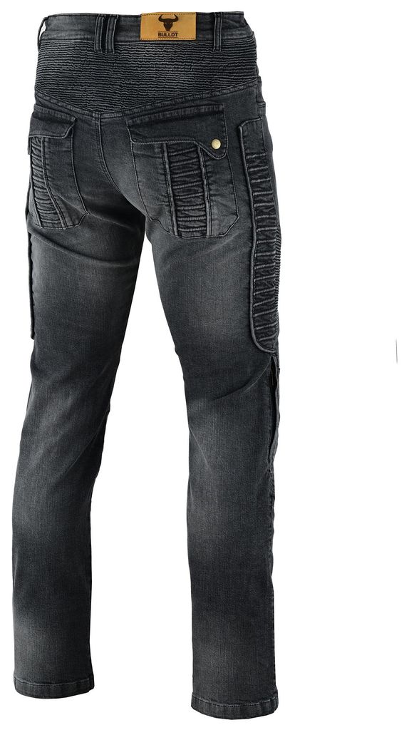 Rückansicht der BULLDT Herren Motorradjeans Schwarz mit verstärktem Sitz, Schutzpolstern und praktischen Gesäßtaschen die Alltagstauglichkeit mit Schutz und Stil verbinden jetzt bestellen