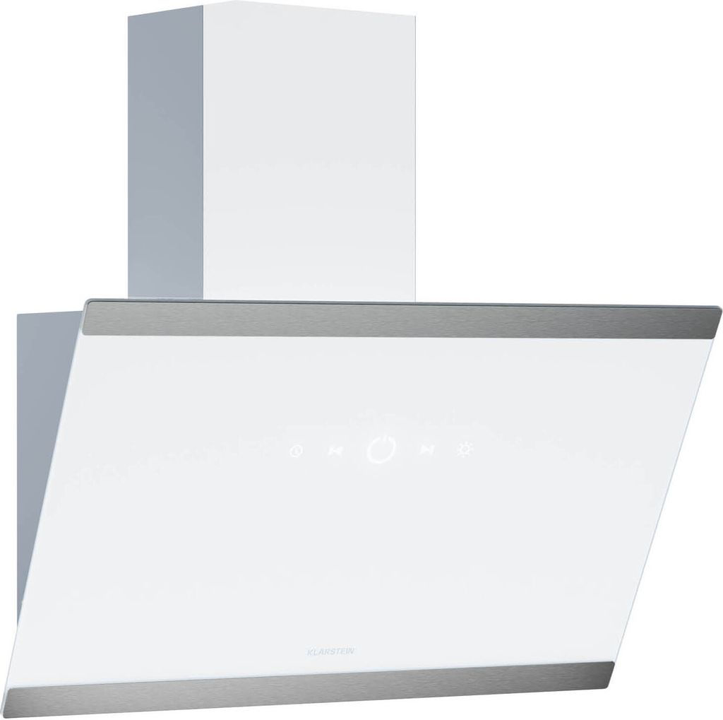 Klarstein FlashLine Dunstabzugshaube – 60 cm Kopffreihaube, Touchscreen, 524 m³/h Luftstrom, A++ , LED-Beleuchtung, 34,5 dB, Weiß, Abluft- und ...