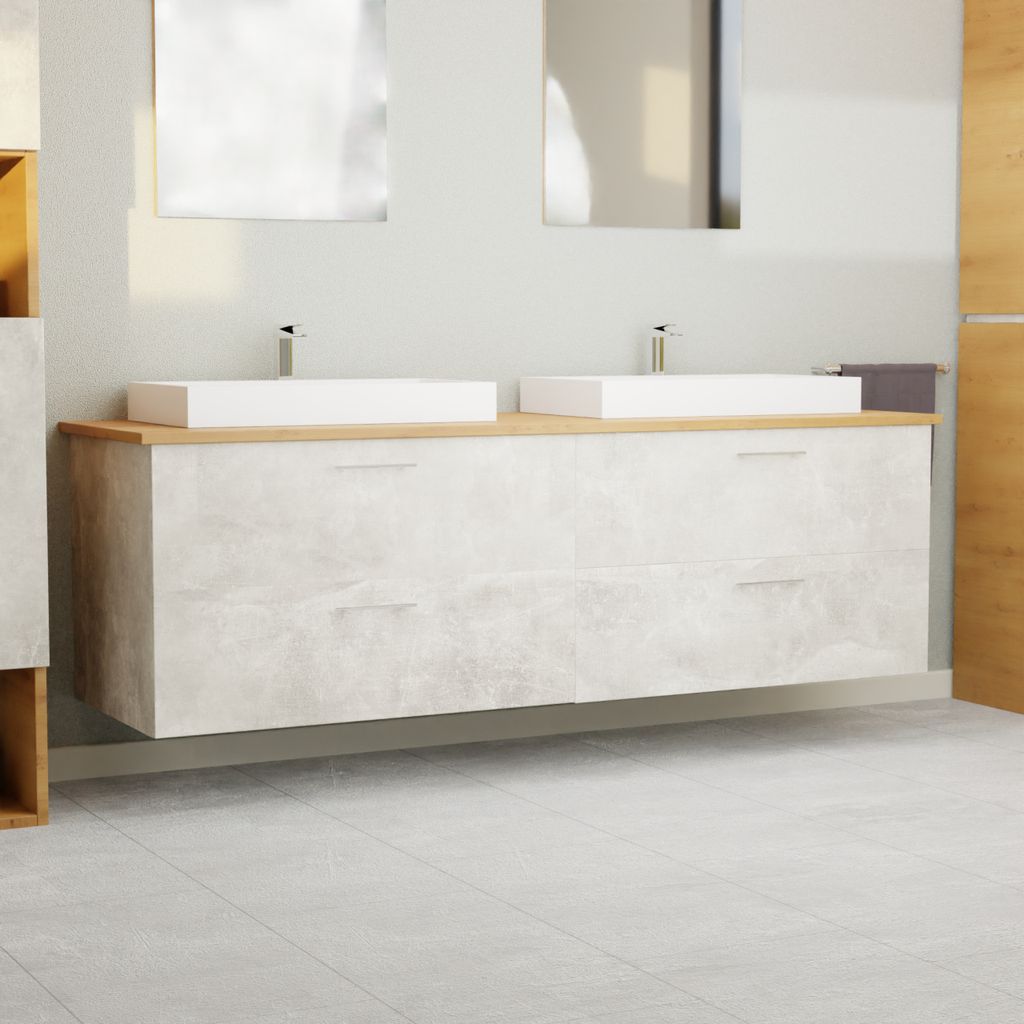 Garlivo Waschbeckenunterschrank GLA-160 Beton mit Schubladen, Badezimmer Waschtischunterschrank hängend , Breite 160 cm, Soft-Close, Push-to-Open/...
