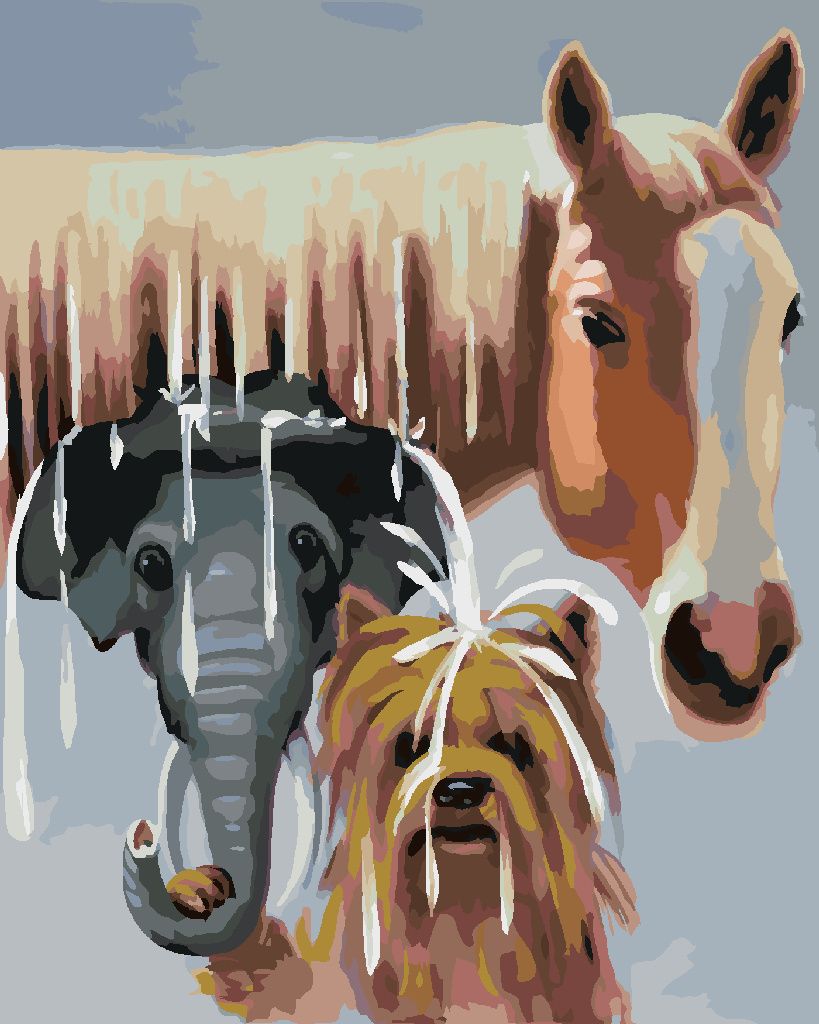 Zuty - Malen nach Zahlen - PFERD, ELEFANT UND HUND (D. RUSTY RUST), 40x50 cm, ohne Keilrahmen