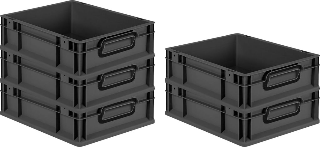 SparSet 5x Eurobox NextGen Color | HxBxT 12x30x40cm | 11 Liter | Griffe schwarz geschlossen | Glatter Boden | Schwarz | Eurobehälter, Transportbox...