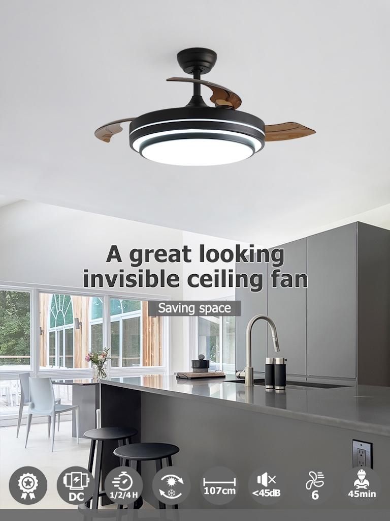 Ventilateur de plafond 107 cm noir mat - 3 pales avec LED Image du produit 