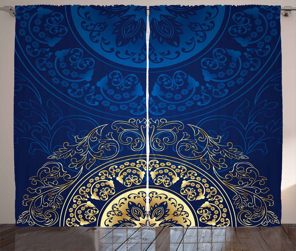 ABAKUHAUS Königsblau Rustikaler Vorhang, Traditionelles Kreismotiv, Wohnzimmer Universalband Gardinen mit Schlaufen und Haken, 280 x 225 cm, Köni...